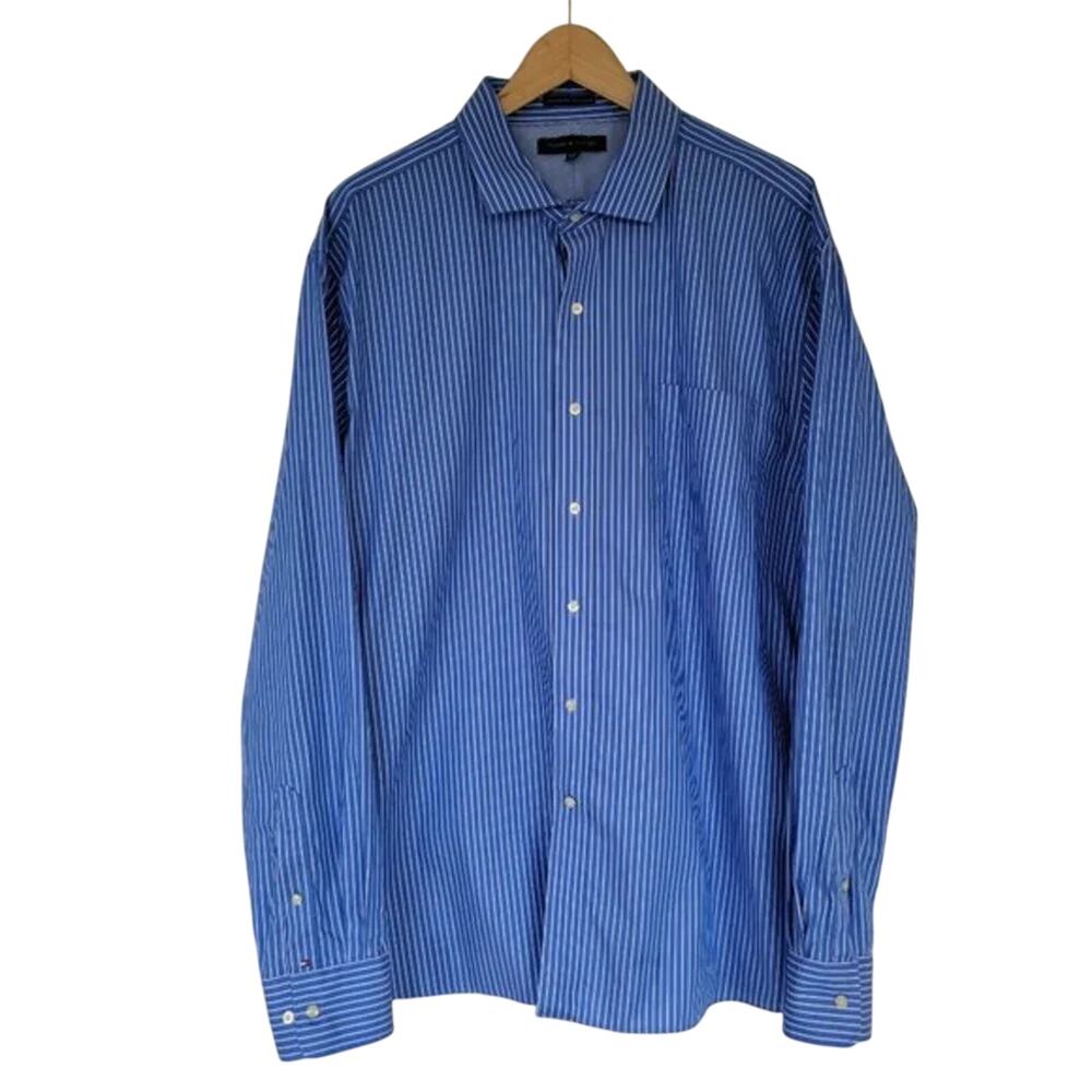 Tommy Hilfiger Long Sleeve Striped Button Down Shirt Blue White Mens Size XL